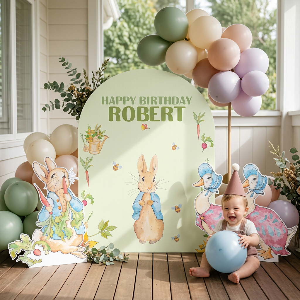 Blue Garden Bunny Birthday Backdrop Set - display 6