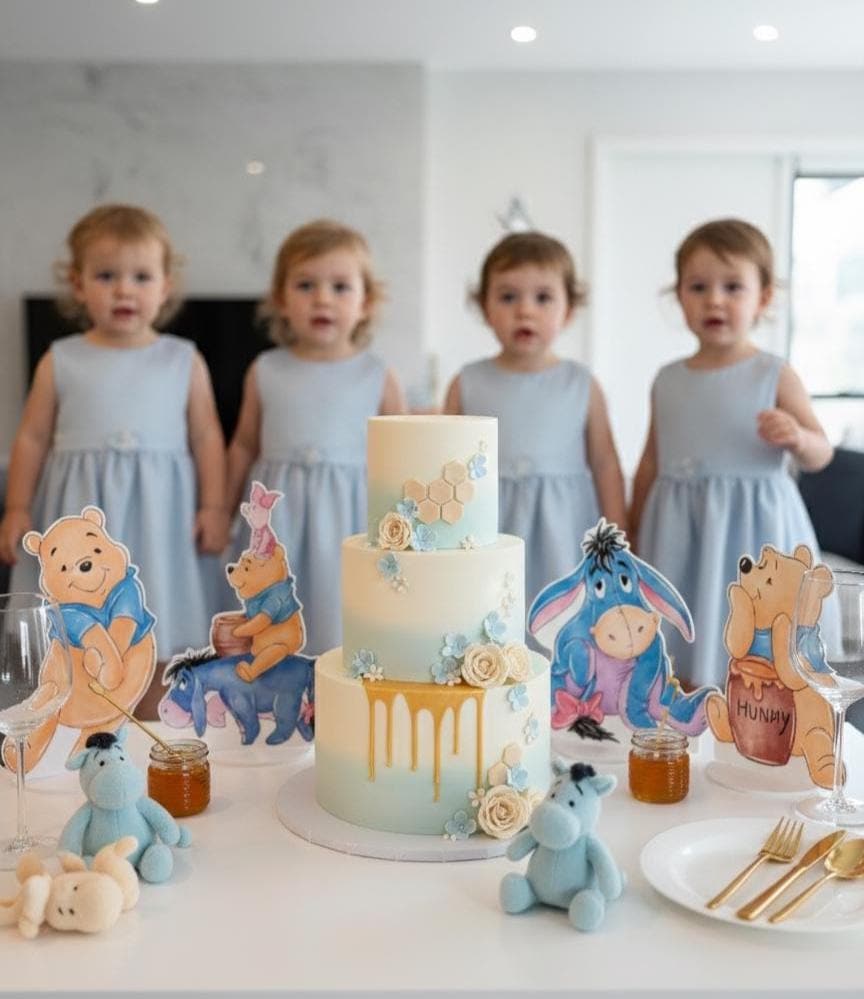 Classic Honey Bear and Friends Double-Sided Table Centerpieces Set 6, Baby Shower, Nursery Decor, Table Decor, Gender Reveal Decor