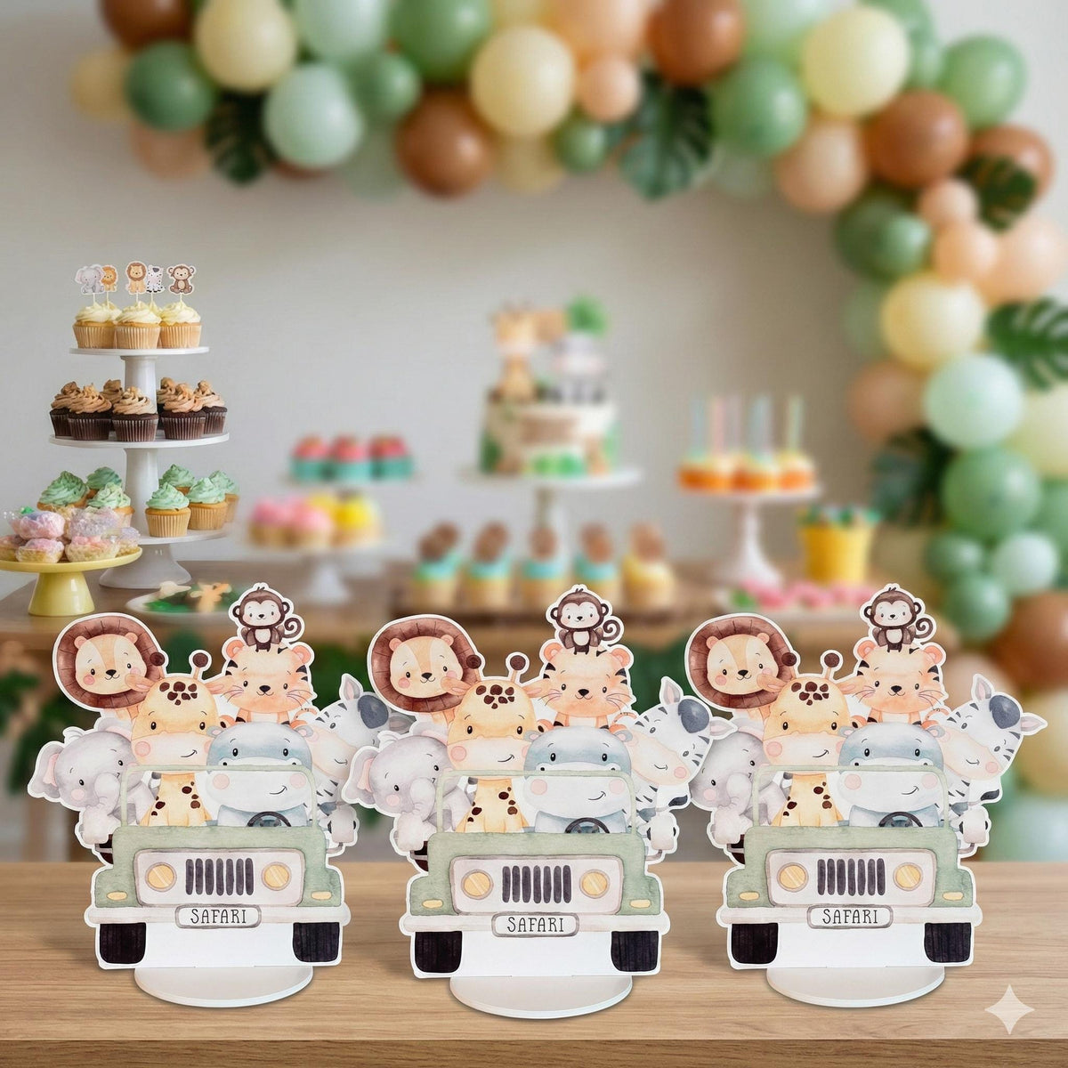 Safari Animals Truck Double-Sided Table Centerpieces, Jungle Baby Shower, Nursery Decor, Table Decor, Birthday Decorations, Wild One