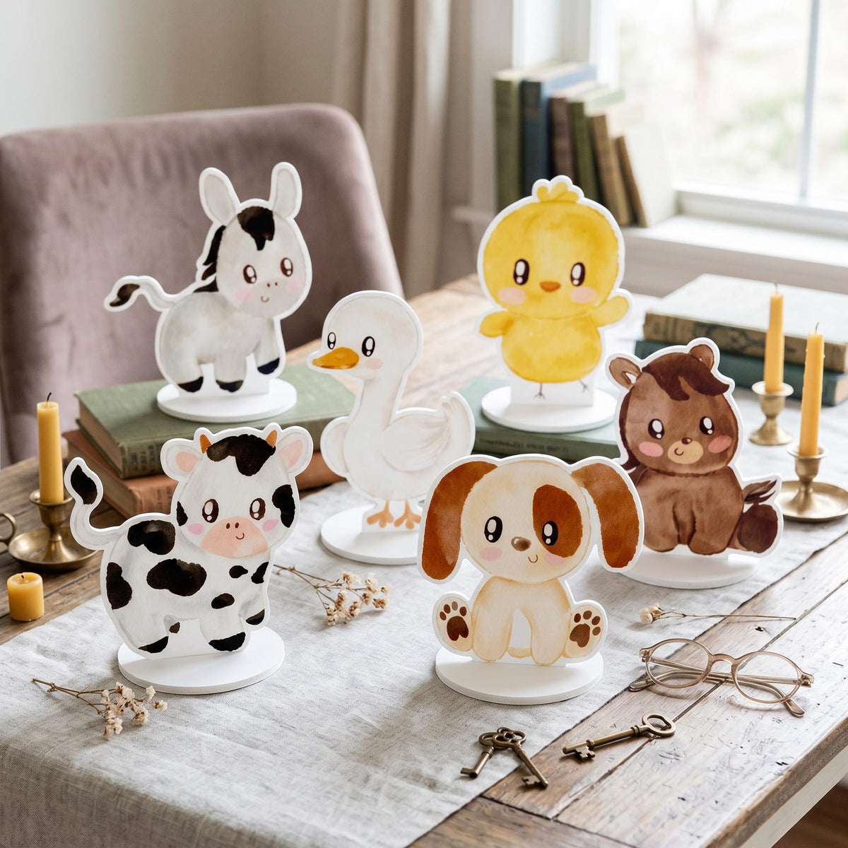 Farm Animals Double-Sided Table Centerpieces Set 6, Baby Shower, Nursery Decor, Table Decor, Birthday Decorations, Farmhouse Decor
