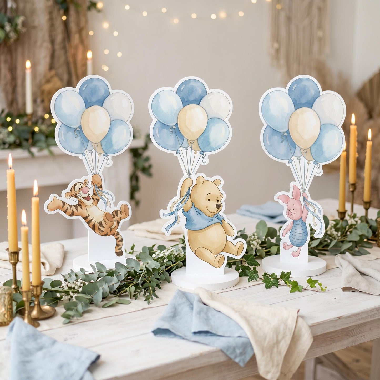 Blue Honey Bear and Friends Double-Sided Table Centerpieces Set 4, Baby Shower, Nursery Decor, Table Decor, Birthday Decorations