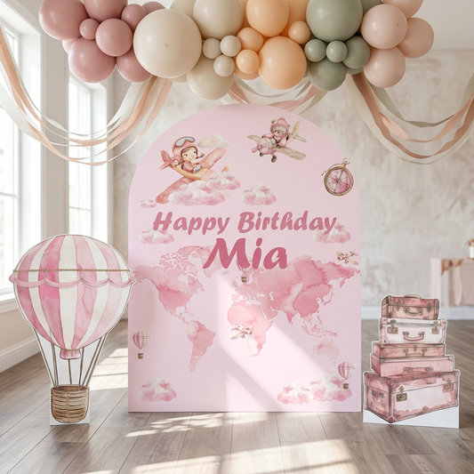 Pink Travel Birthday Backdrop Set - display 1