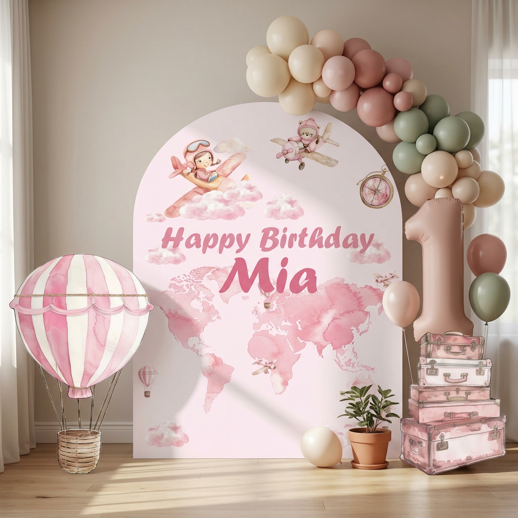 Pink Travel Birthday Backdrop Set - display 5