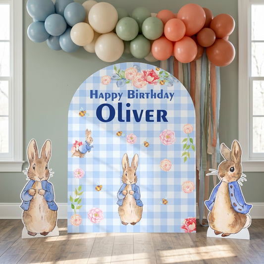 Blue Floral Garden Bunny Birthday Backdrop Set - display 1