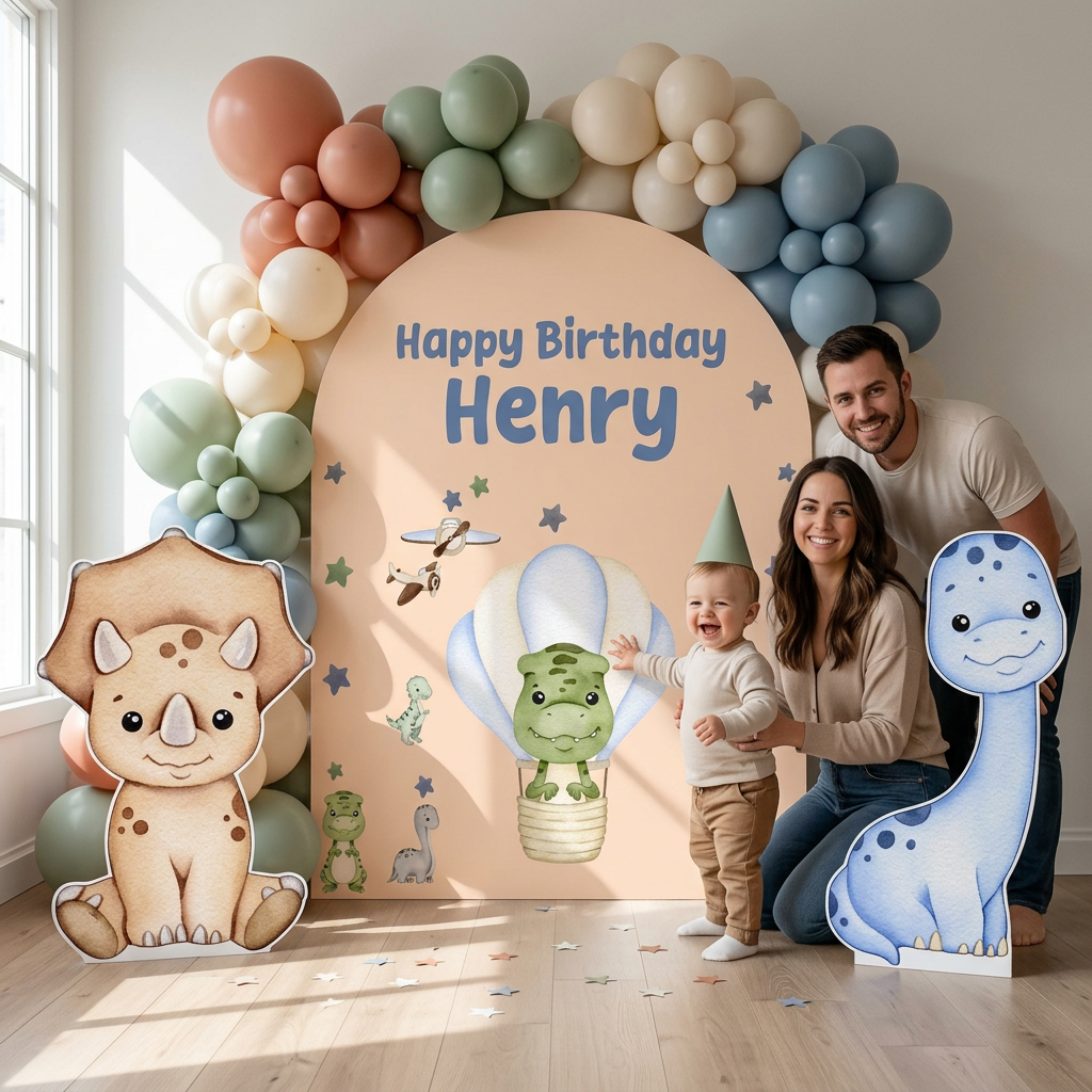 Baby Dinosaur Birthday Backdrop Set - display 3