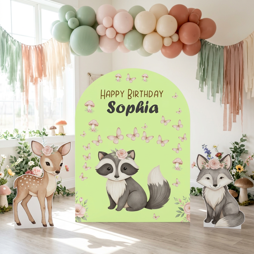 Woodland Animals Birthday Backdrop Set - display 1