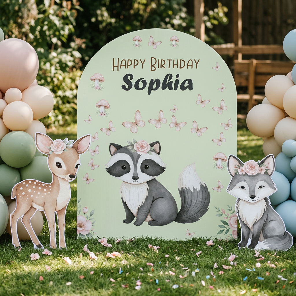 Woodland Animals Birthday Backdrop Set - display 2