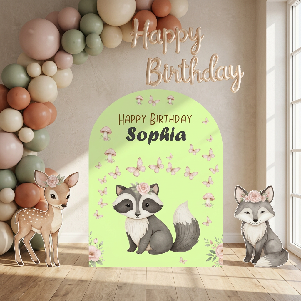 Woodland Animals Birthday Backdrop Set - display 4