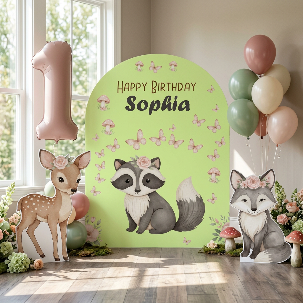 Woodland Animals Birthday Backdrop Set - display 5