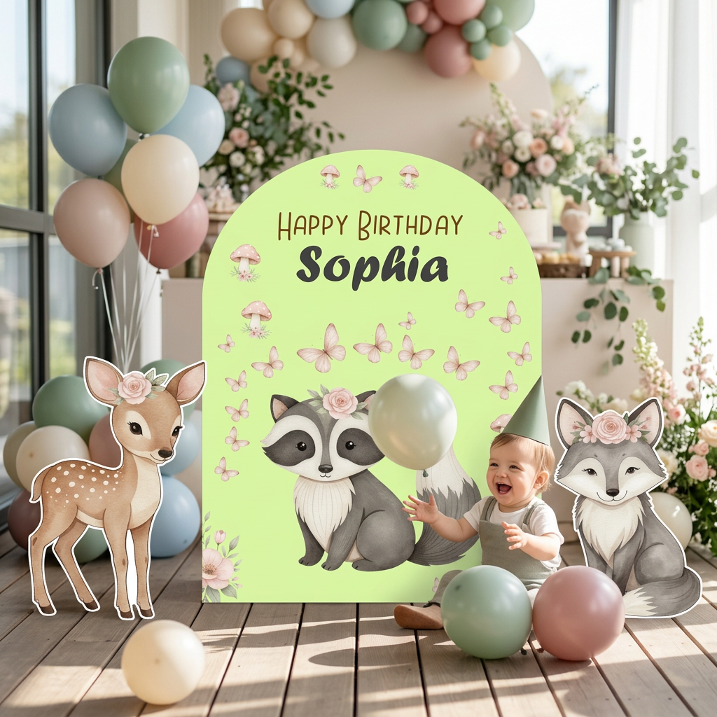 Woodland Animals Birthday Backdrop Set - display 6