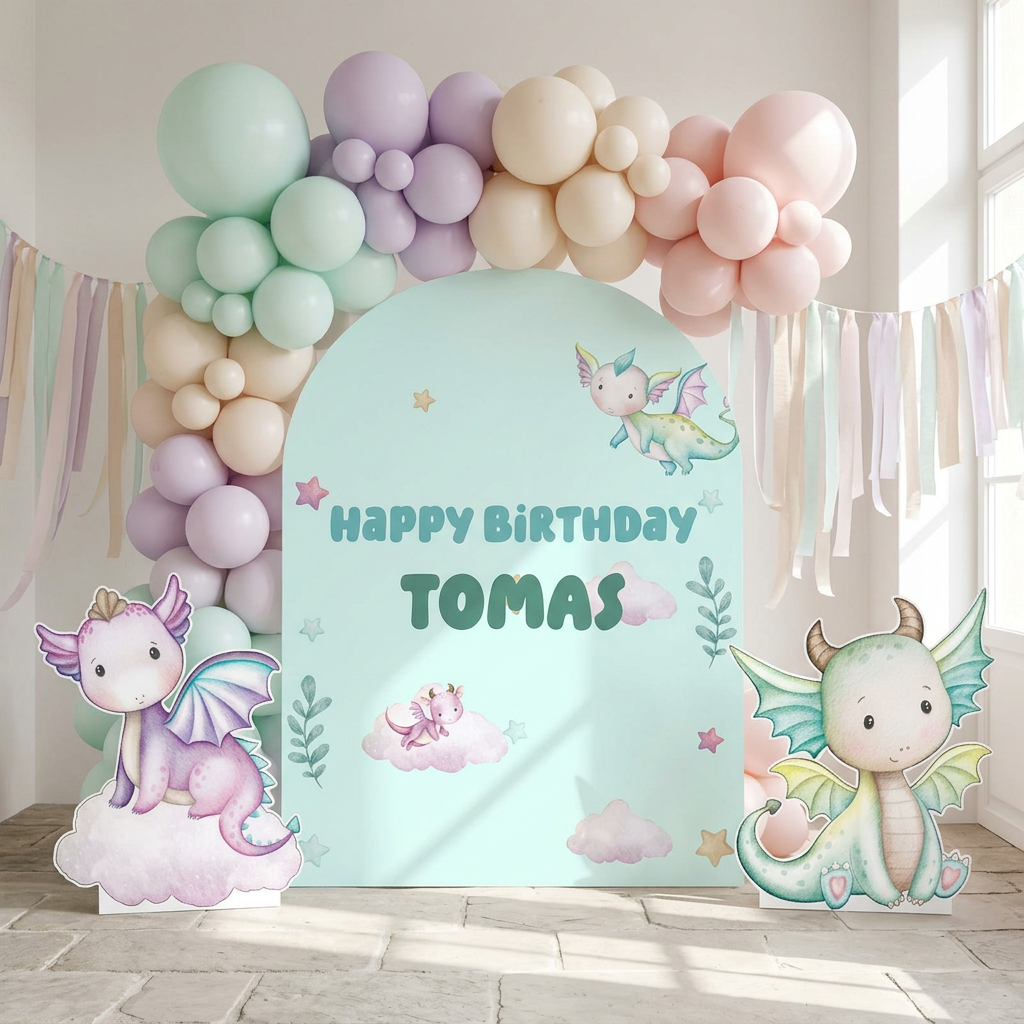 Baby Dragon Birthday Backdrop Set - display 1