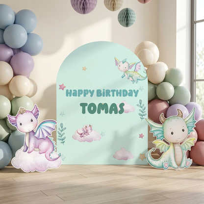 Baby Dragon Birthday Backdrop Set - display 2