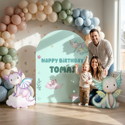 Baby Dragon Birthday Backdrop Set - display 3