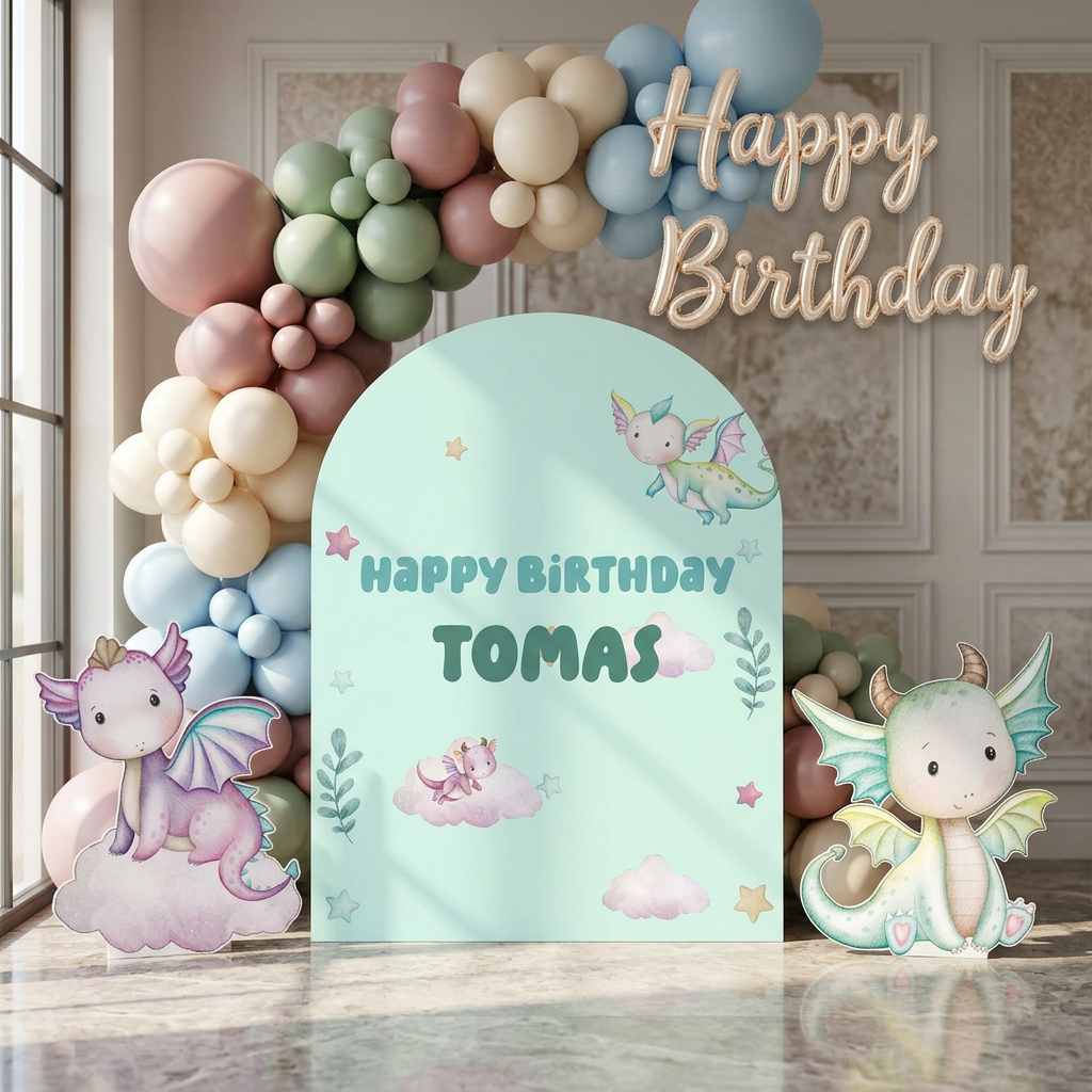Baby Dragon Birthday Backdrop Set - display 4