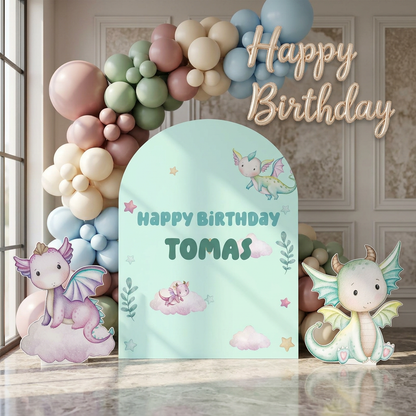 Baby Dragon Birthday Backdrop Set - display 4