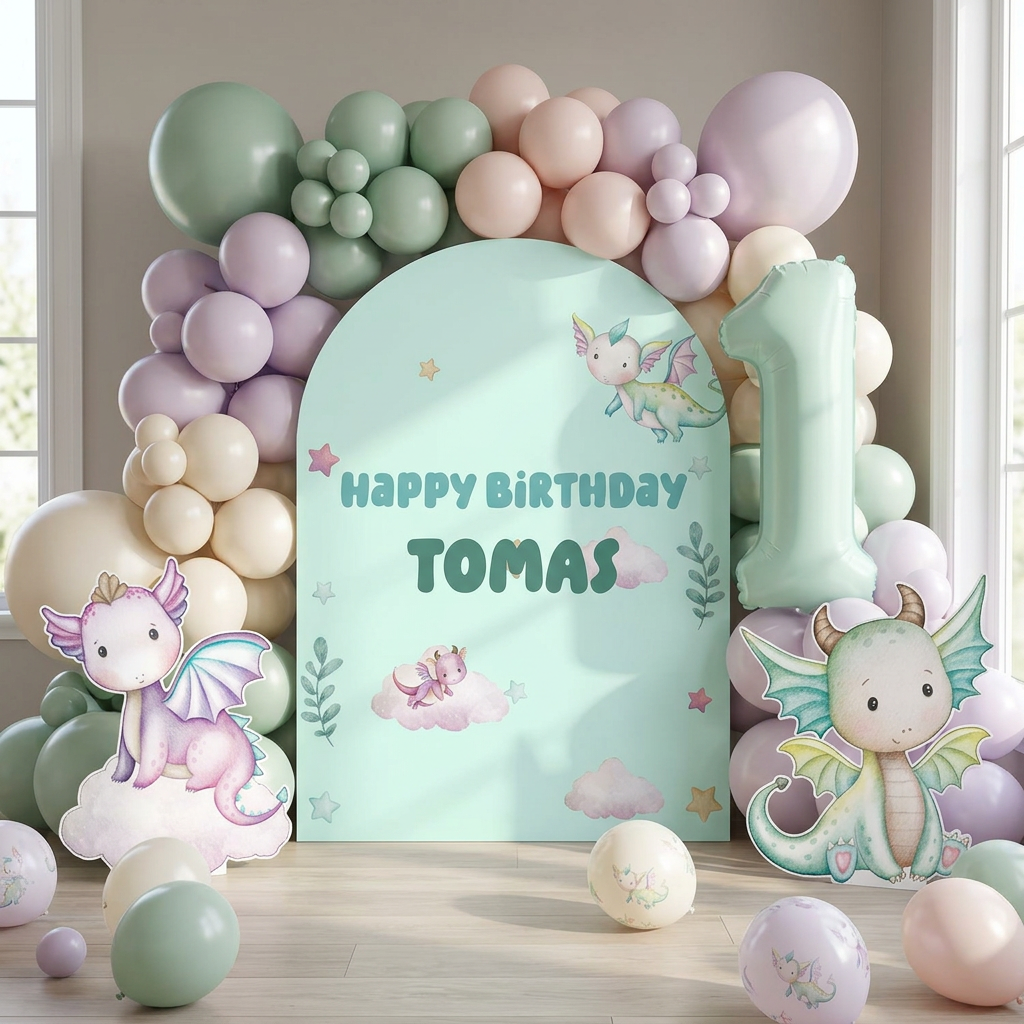Baby Dragon Birthday Backdrop Set - display 5