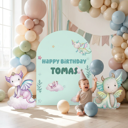 Baby Dragon Birthday Backdrop Set - display 6