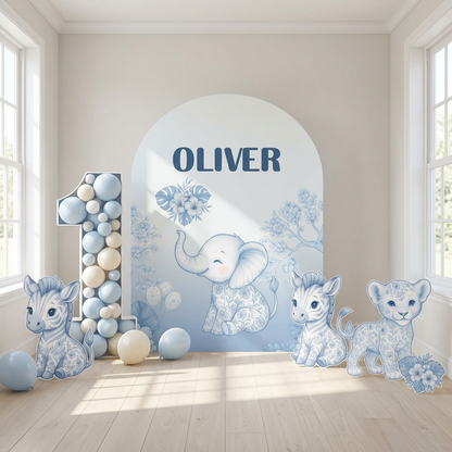 Blue Floral Safari Birthday Backdrop Set - display 5