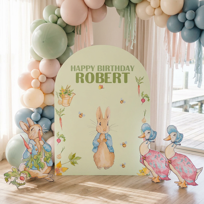 Blue Garden Bunny Birthday Backdrop Set - display 1
