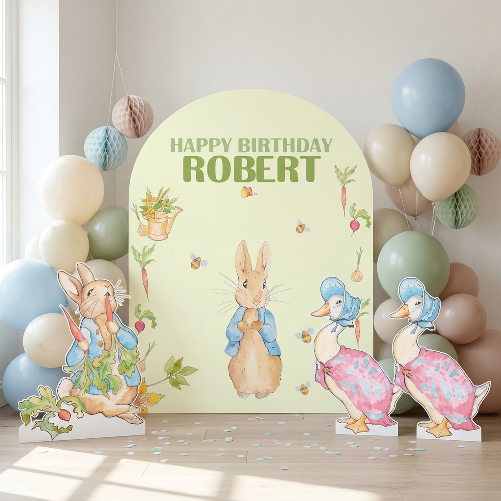 Blue Garden Bunny Birthday Backdrop Set - display 2