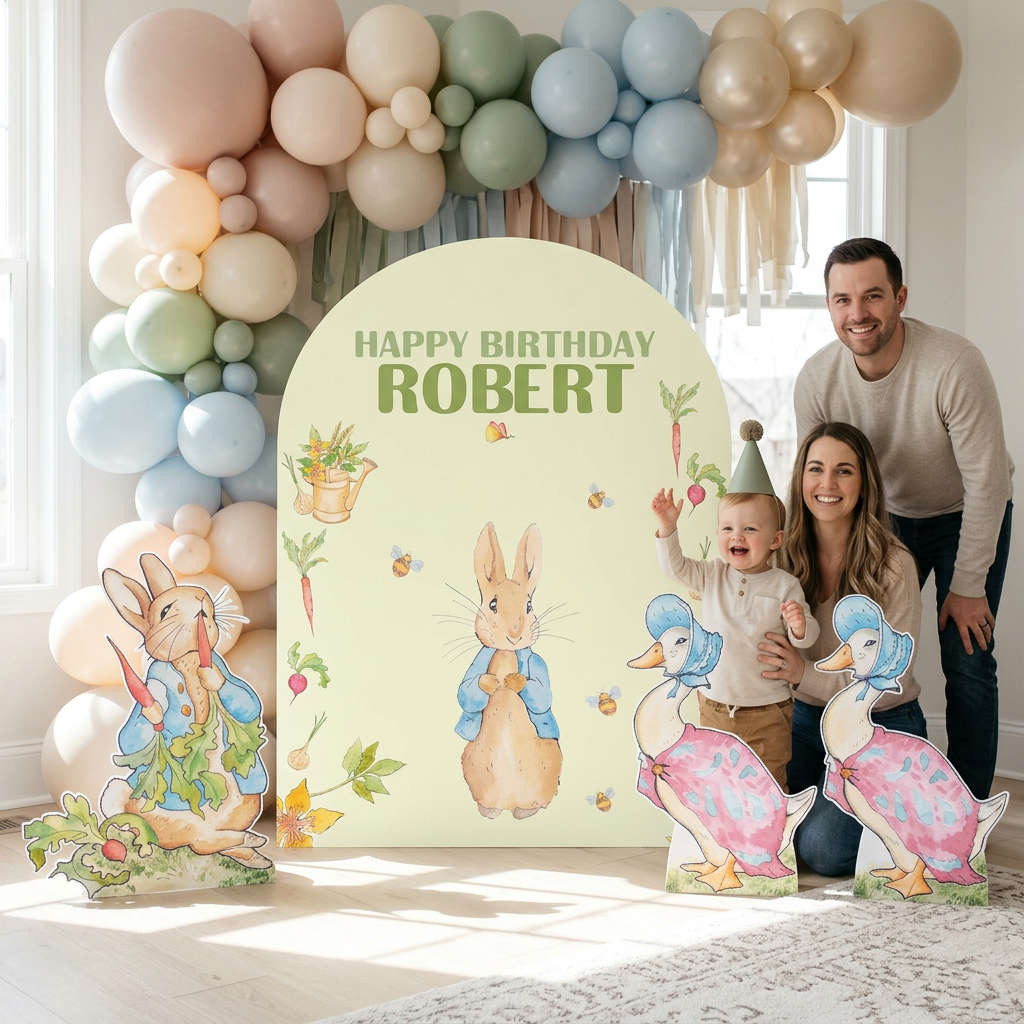 Blue Garden Bunny Birthday Backdrop Set - display 3