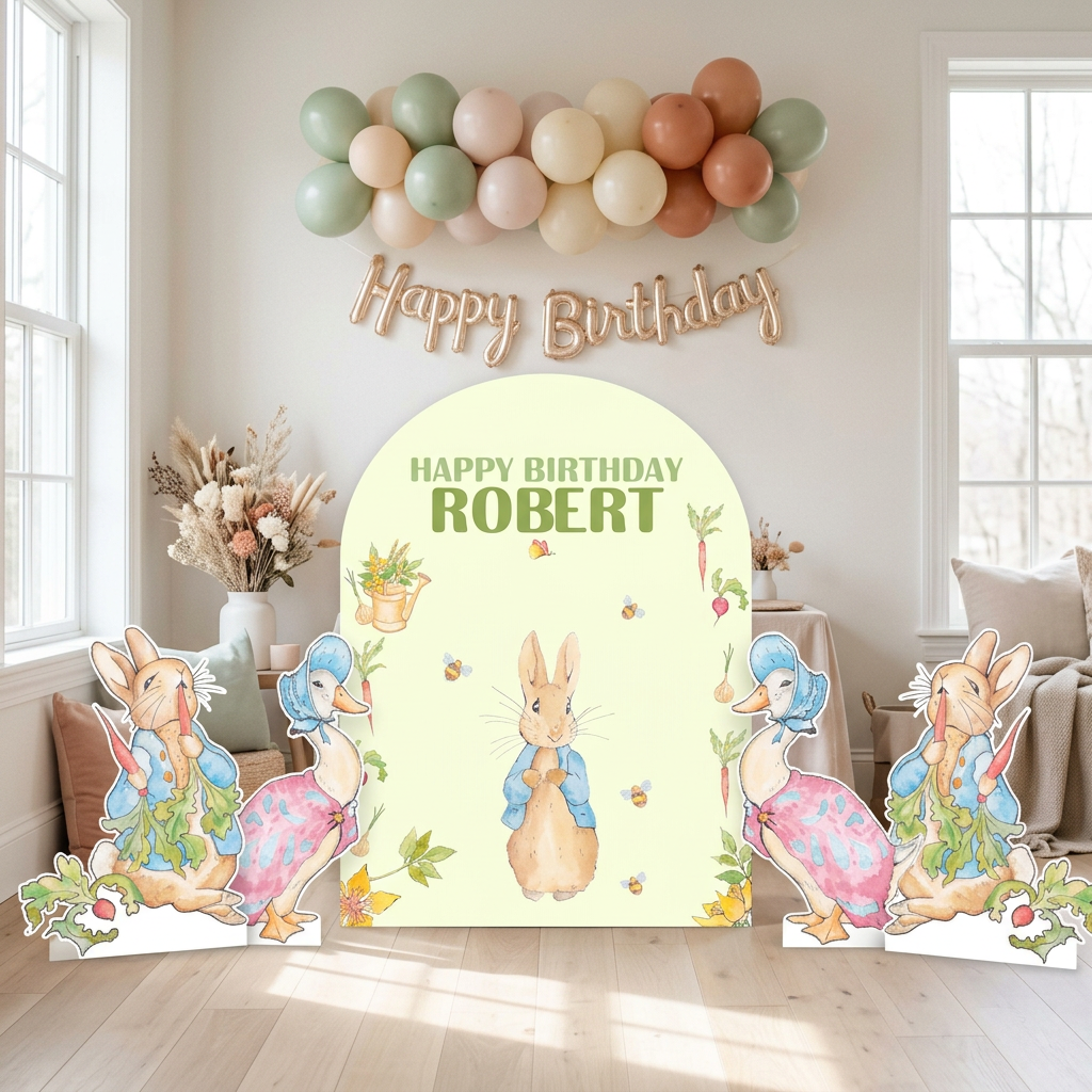 Blue Garden Bunny Birthday Backdrop Set - display 4