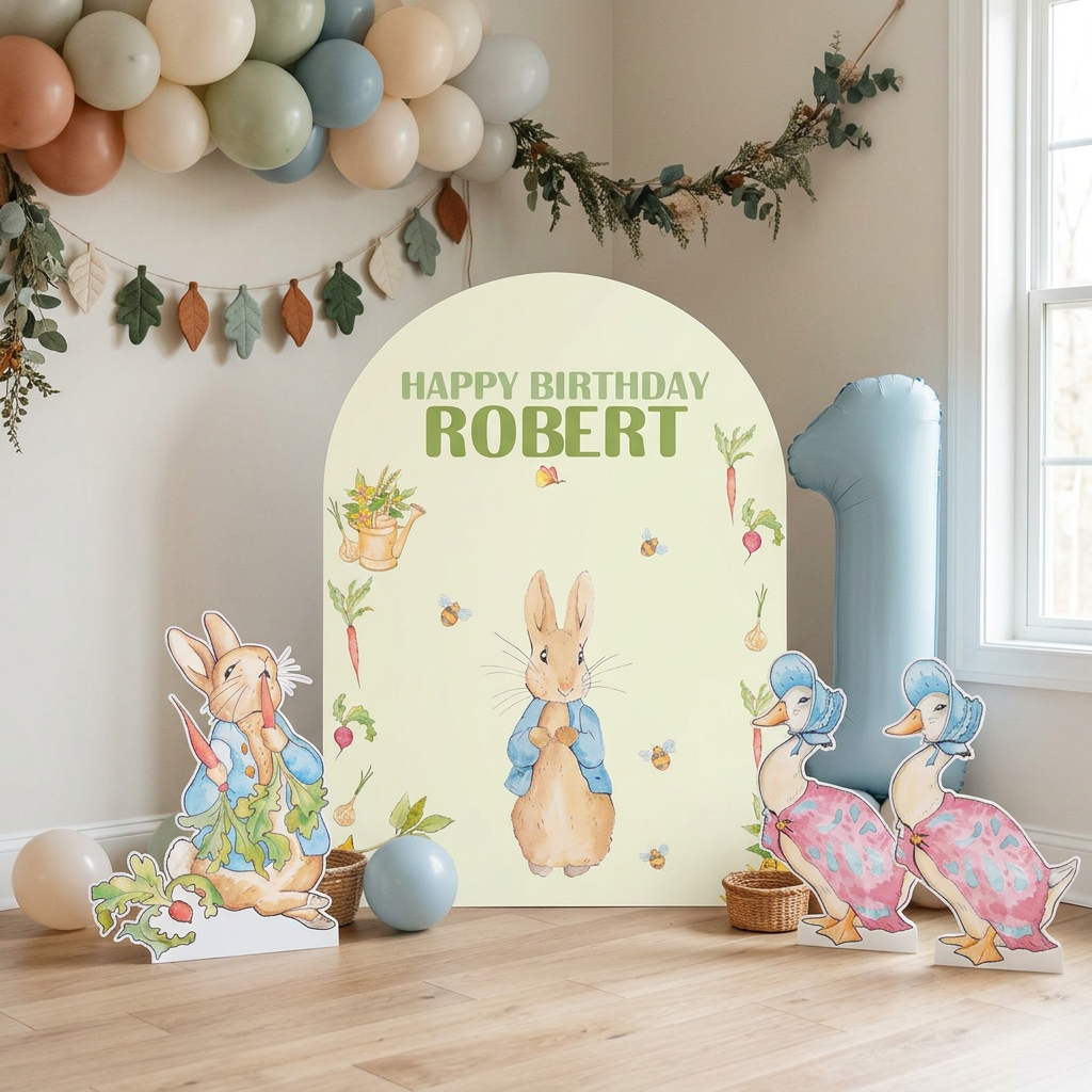 Blue Garden Bunny Birthday Backdrop Set - display 5
