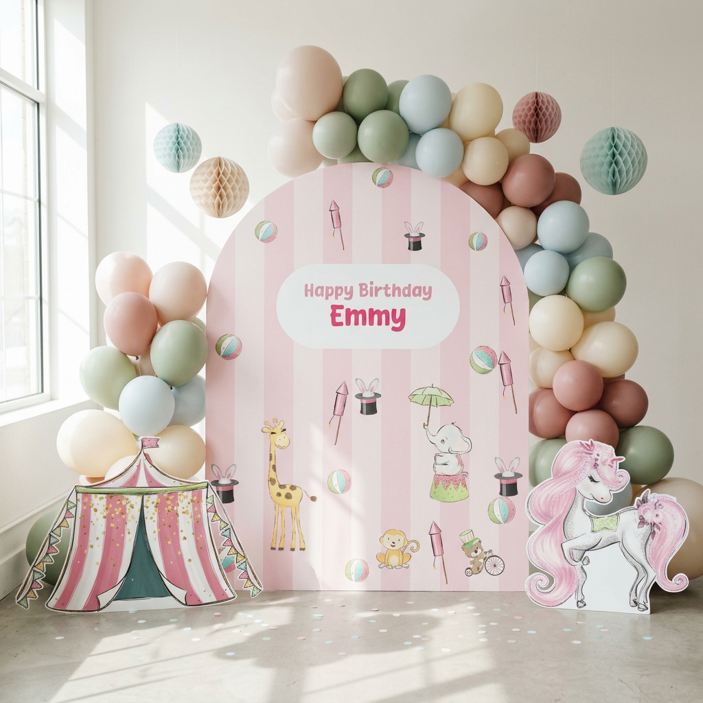 Pink Circus Birthday Backdrop Set - display 2