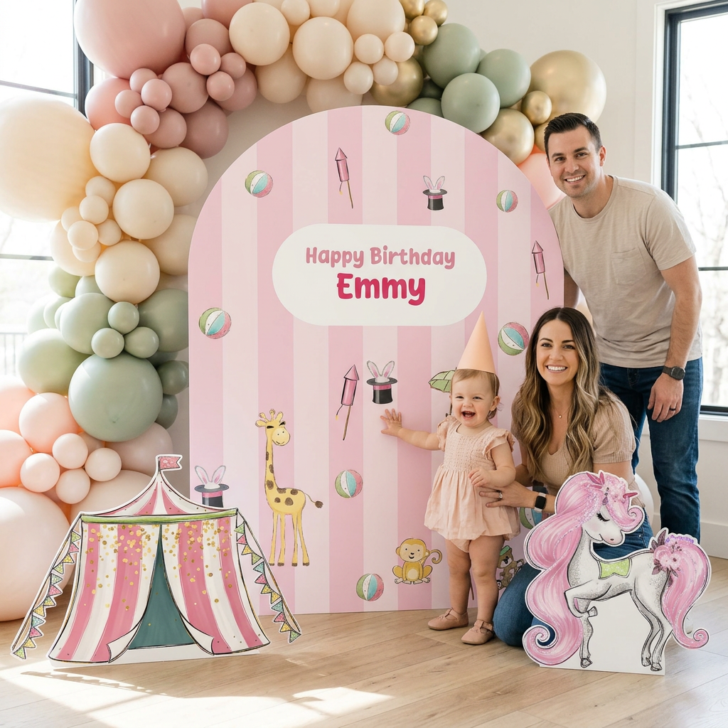 Pink Circus Birthday Backdrop Set - display 3