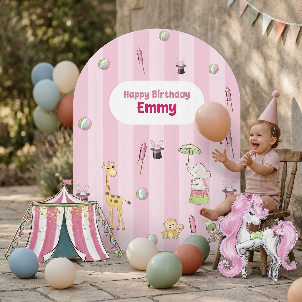 Pink Circus Birthday Backdrop Set - display 6