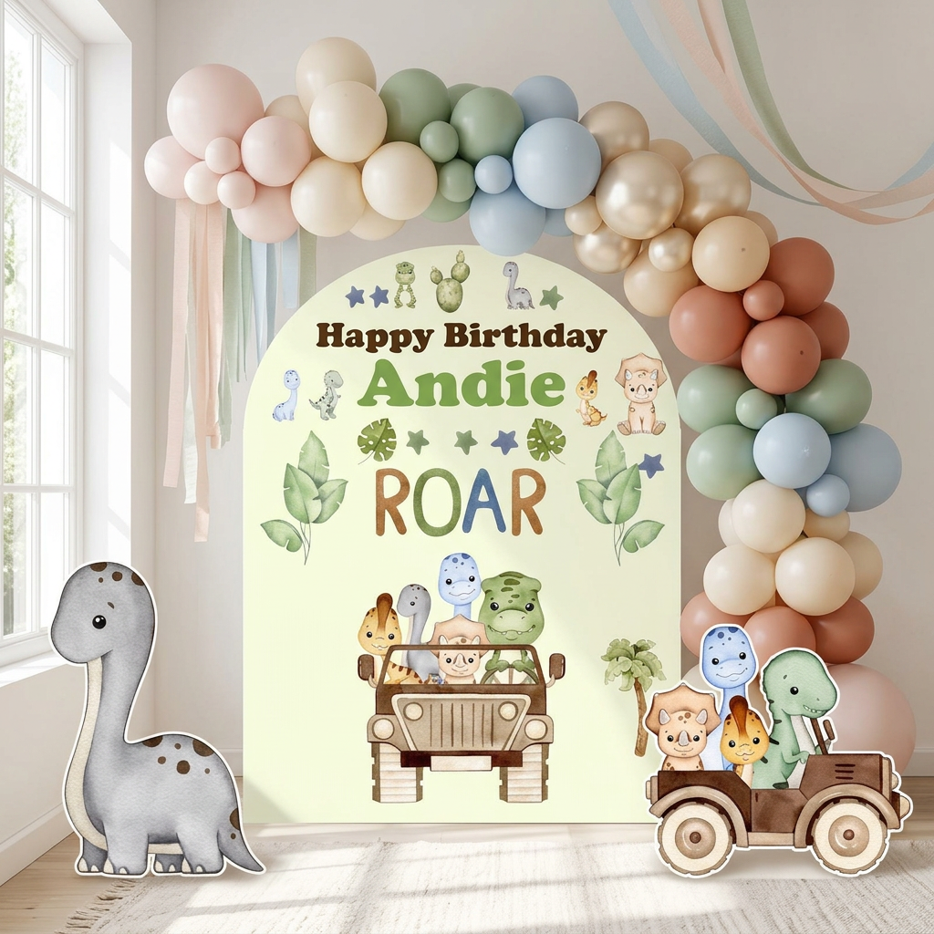 Dinosaur Safari Birthday Backdrop Set - display 1