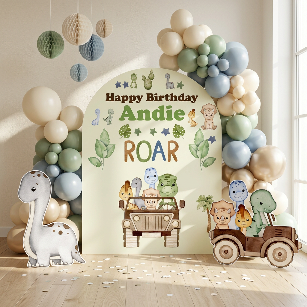 Dinosaur Safari Birthday Backdrop Set - display 2
