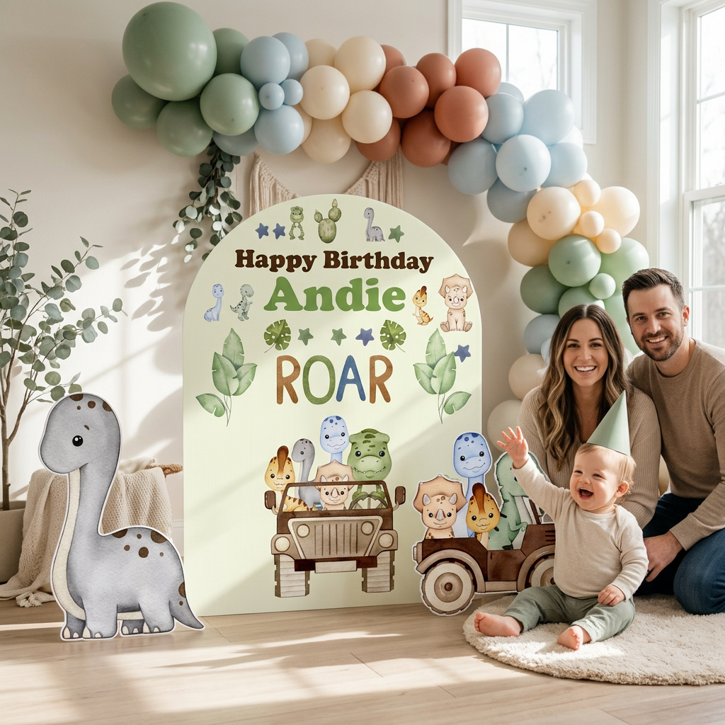 Dinosaur Safari Birthday Backdrop Set - display 3