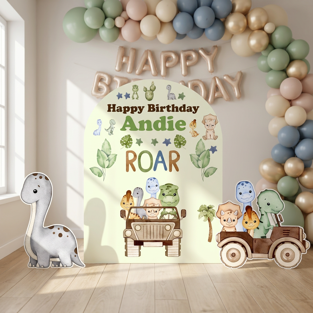 Dinosaur Safari Birthday Backdrop Set - display 4