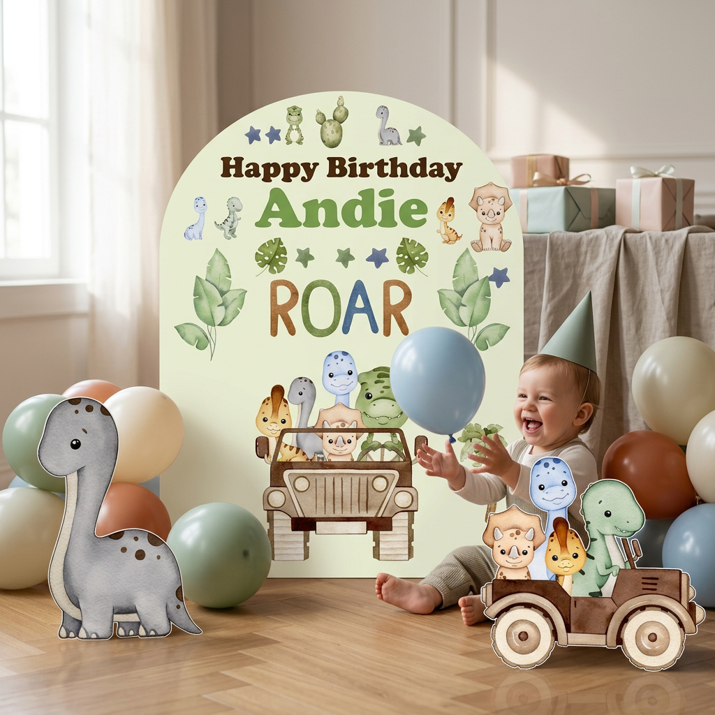 Dinosaur Safari Birthday Backdrop Set - display 6