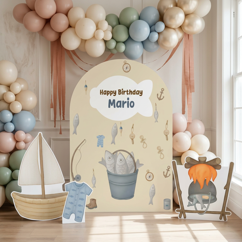 Gone Fishing Birthday Backdrop Set - display 1