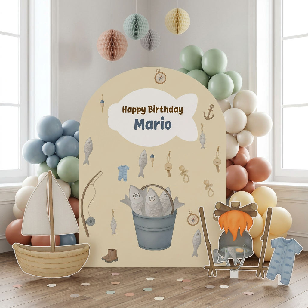 Gone Fishing Birthday Backdrop Set - display 2