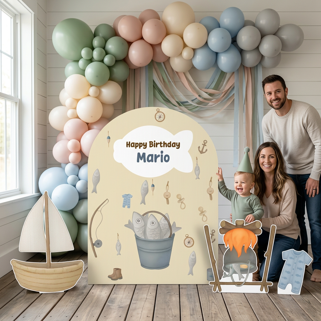 Gone Fishing Birthday Backdrop Set - display 3