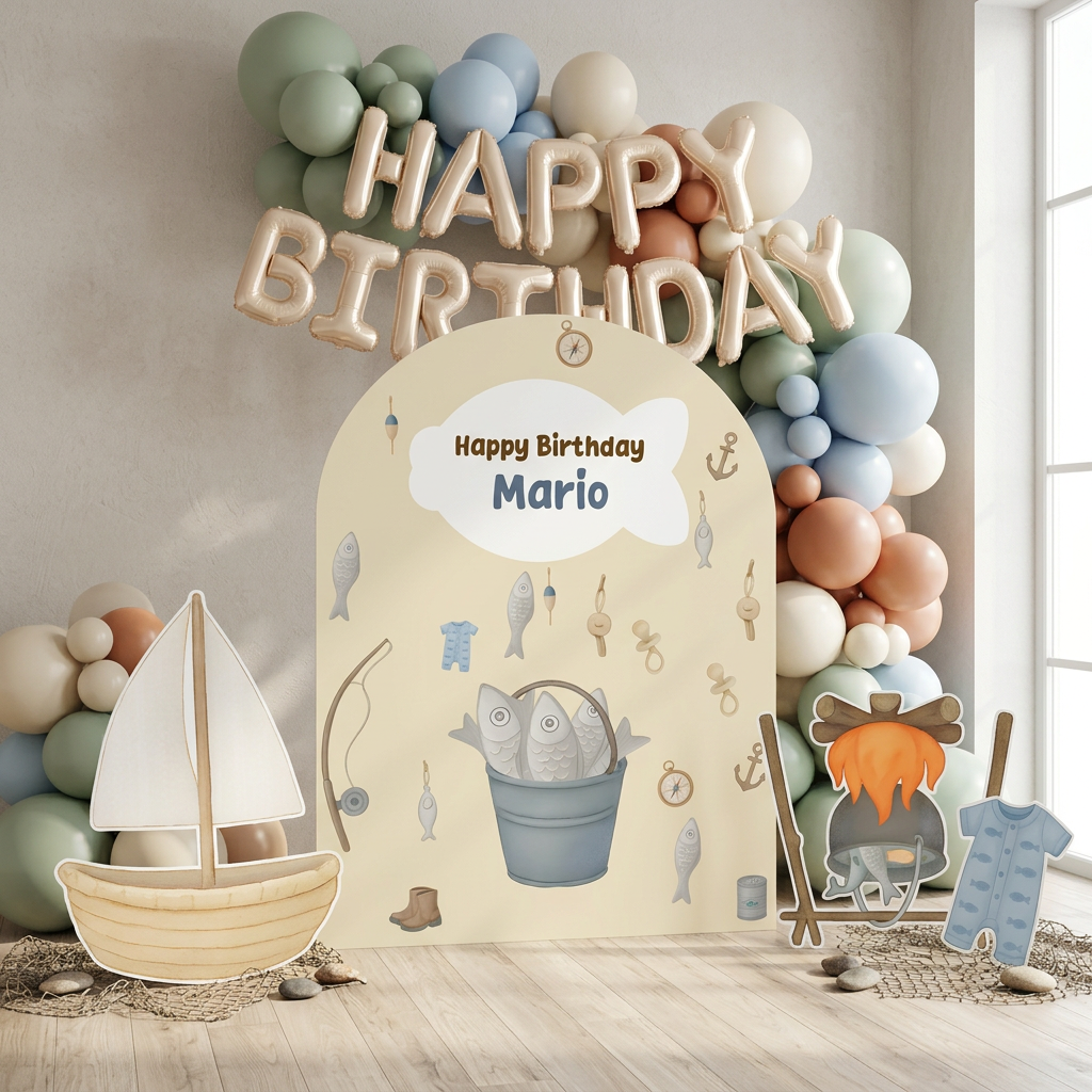 Gone Fishing Birthday Backdrop Set - display 4
