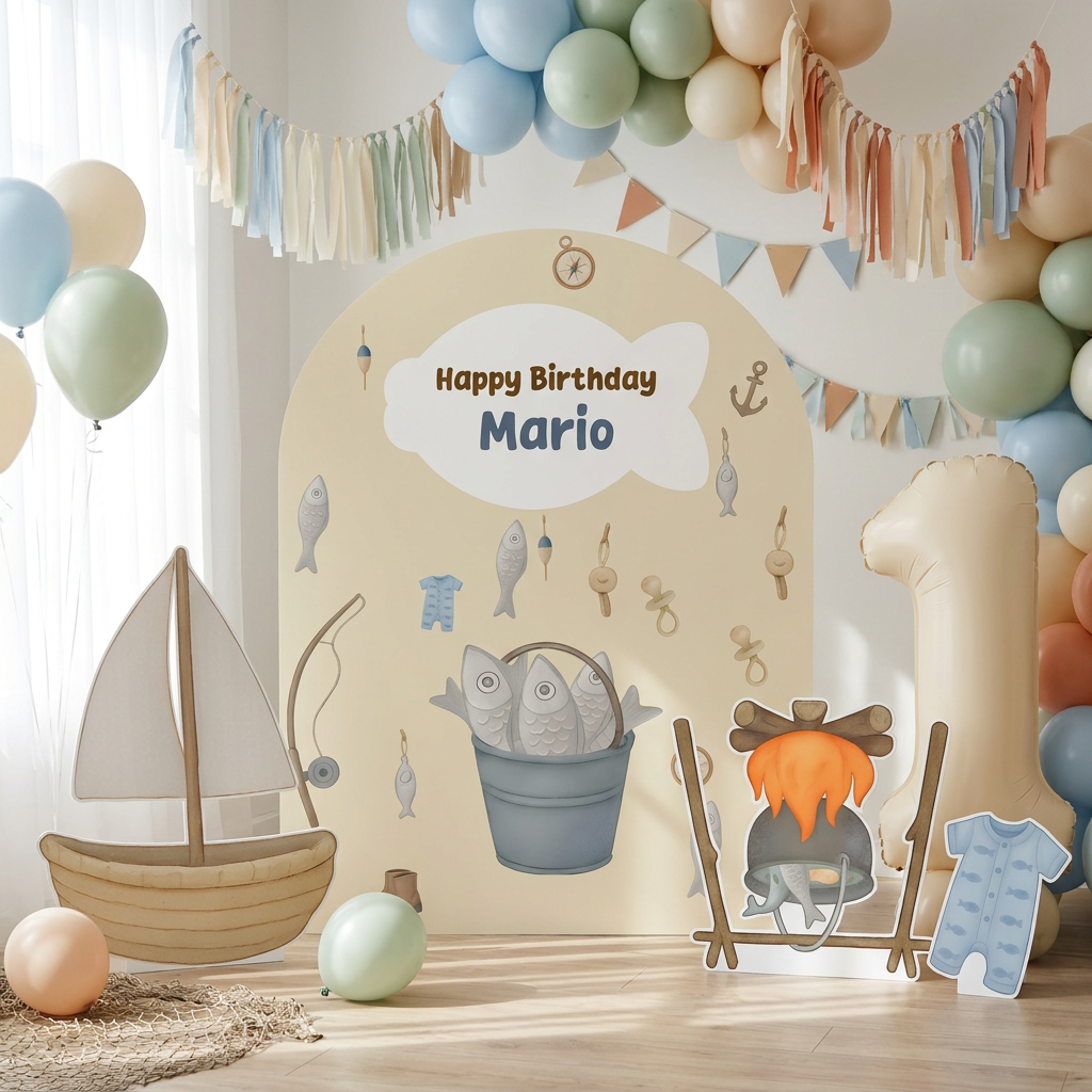 Gone Fishing Birthday Backdrop Set - display 5