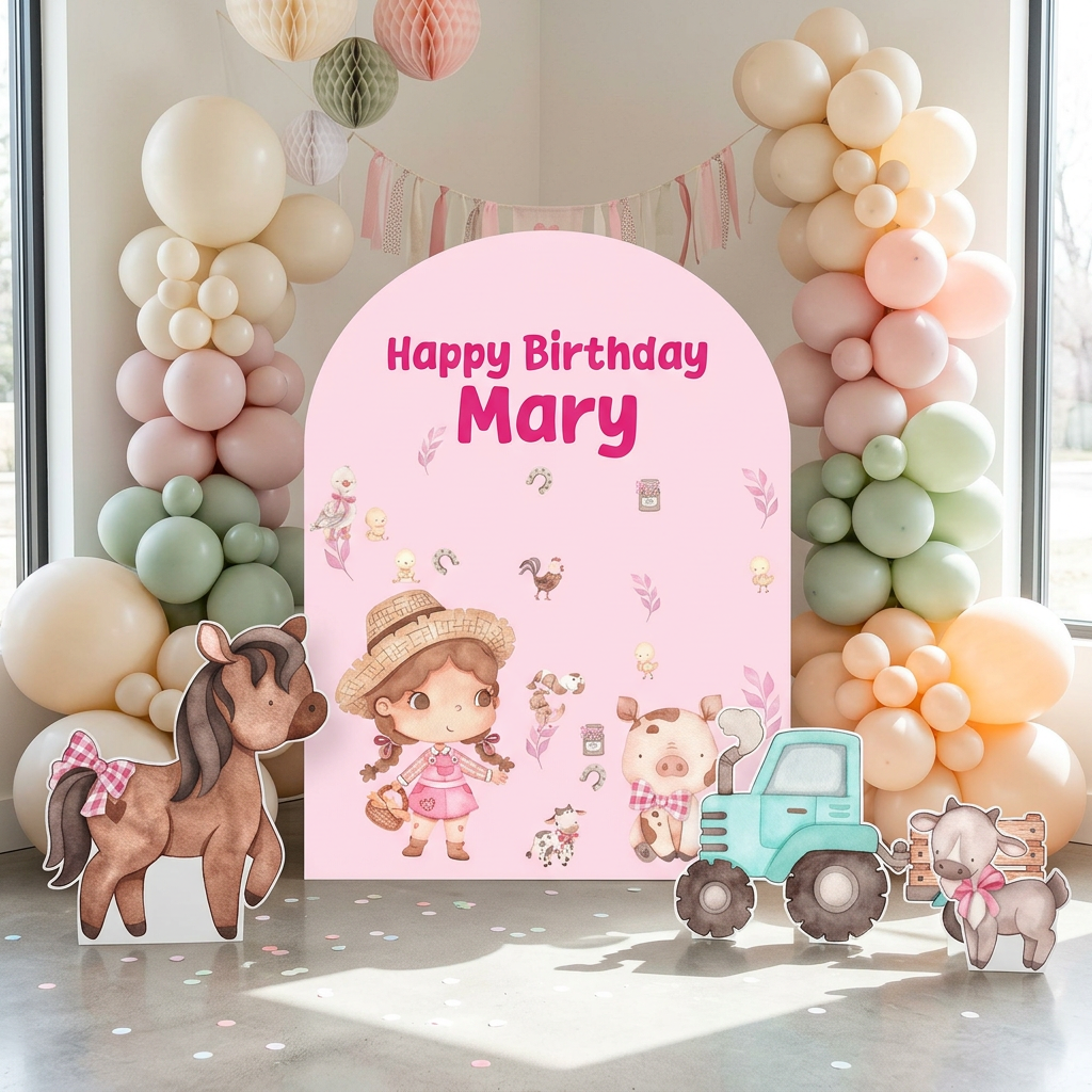 Pink Farm Birthday Backdrop Set - display 2