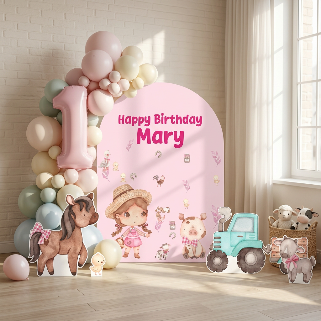 Pink Farm Birthday Backdrop Set - display 5