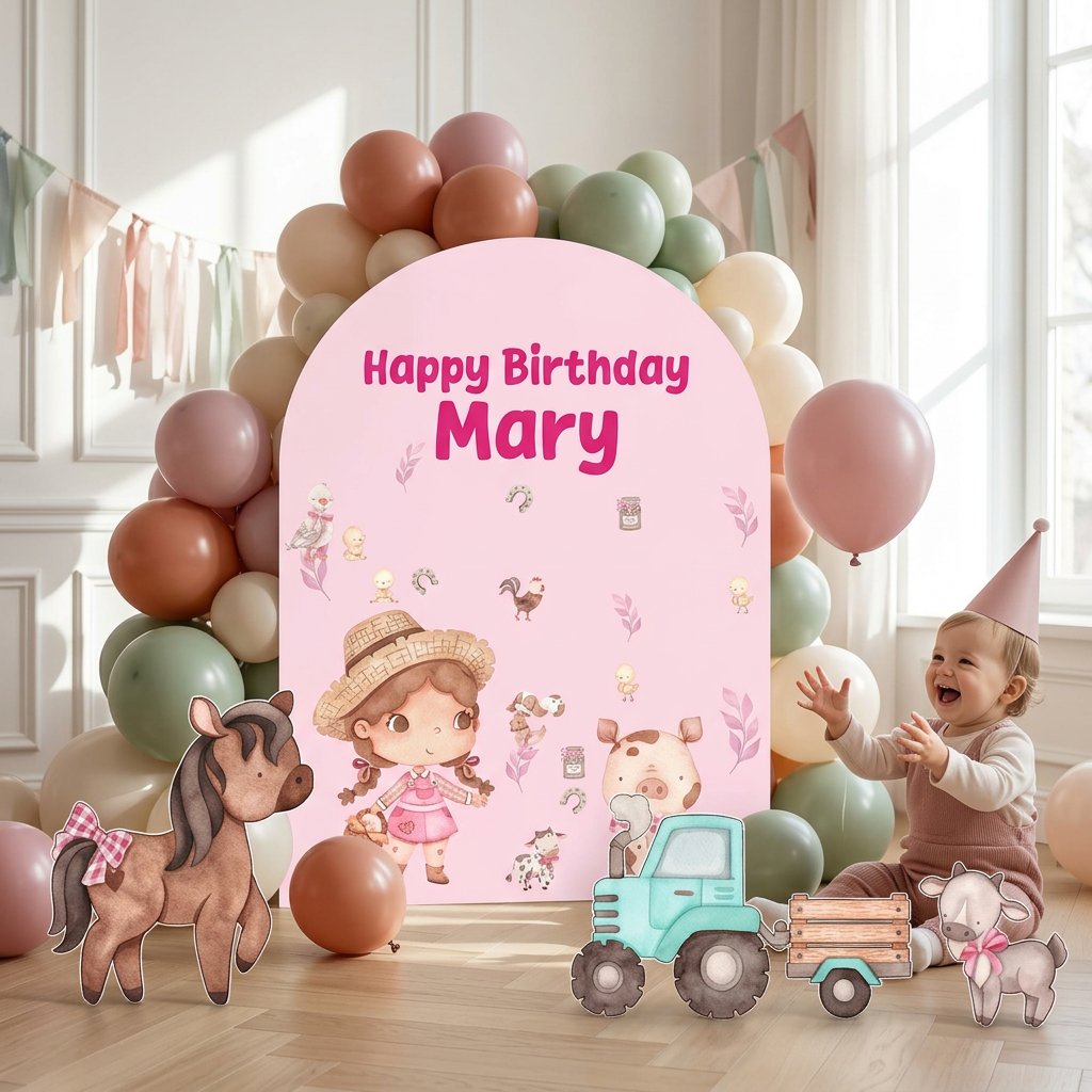 Pink Farm Birthday Backdrop Set - display 6