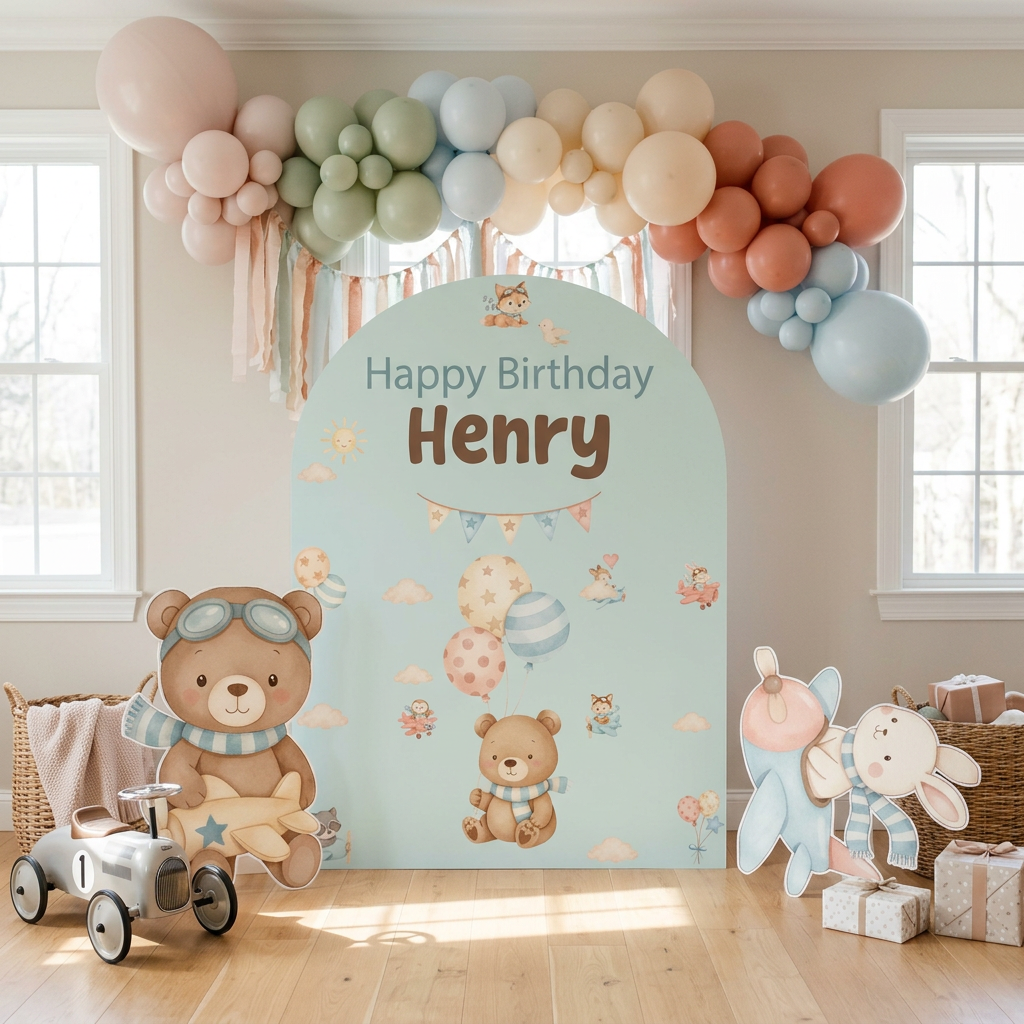 Woodland Airplane Birthday Backdrop Set - display 1
