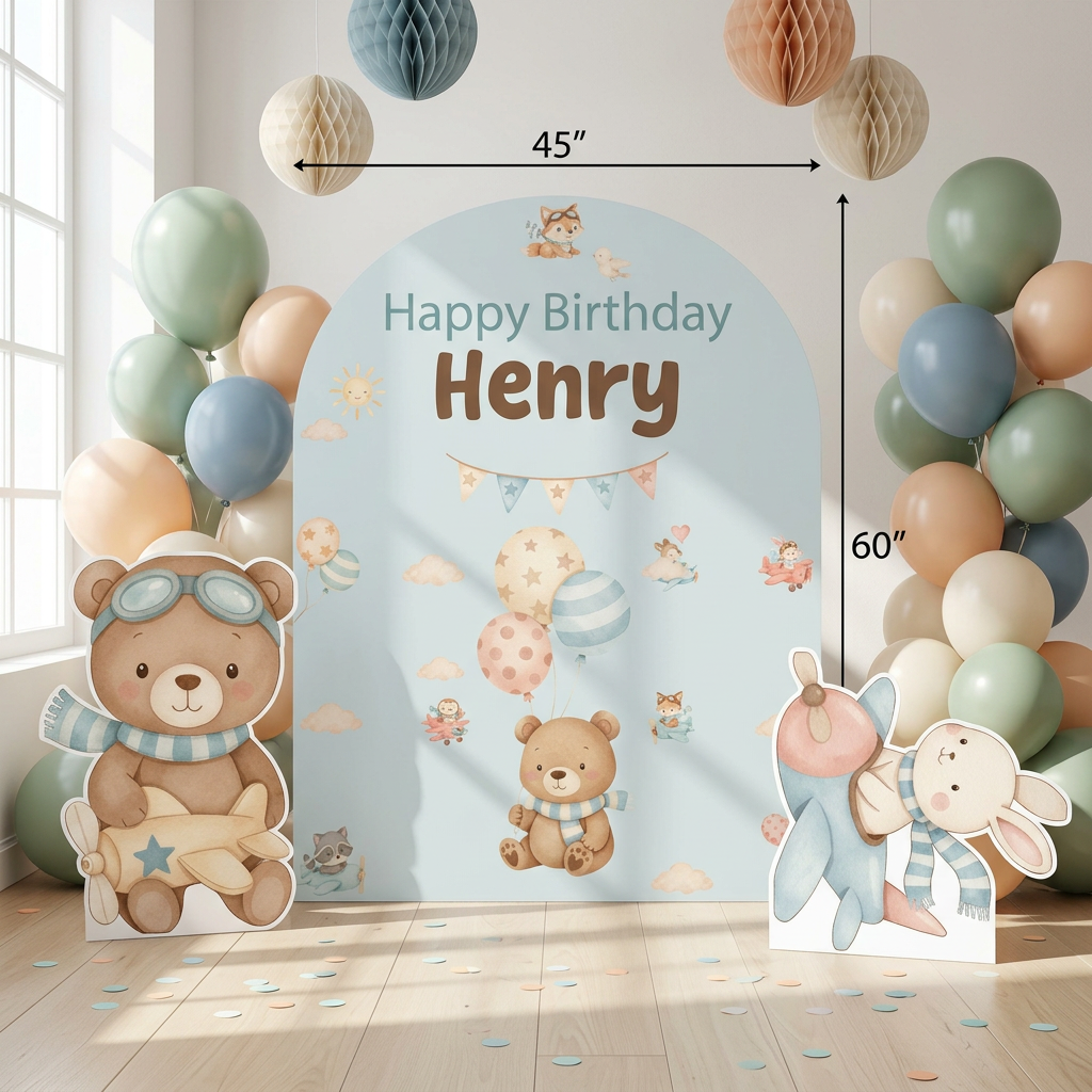 Woodland Airplane Birthday Backdrop Set - display 2