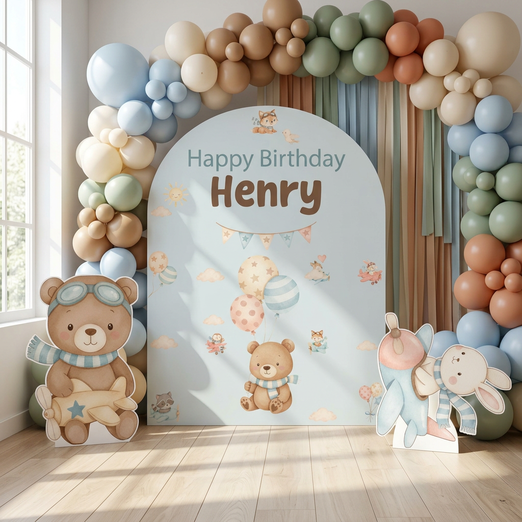 Woodland Airplane Birthday Backdrop Set - display 3