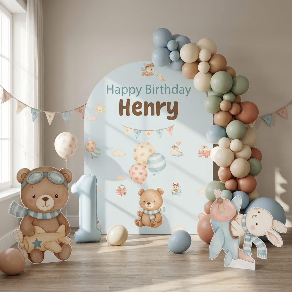 Woodland Airplane Birthday Backdrop Set - display 5