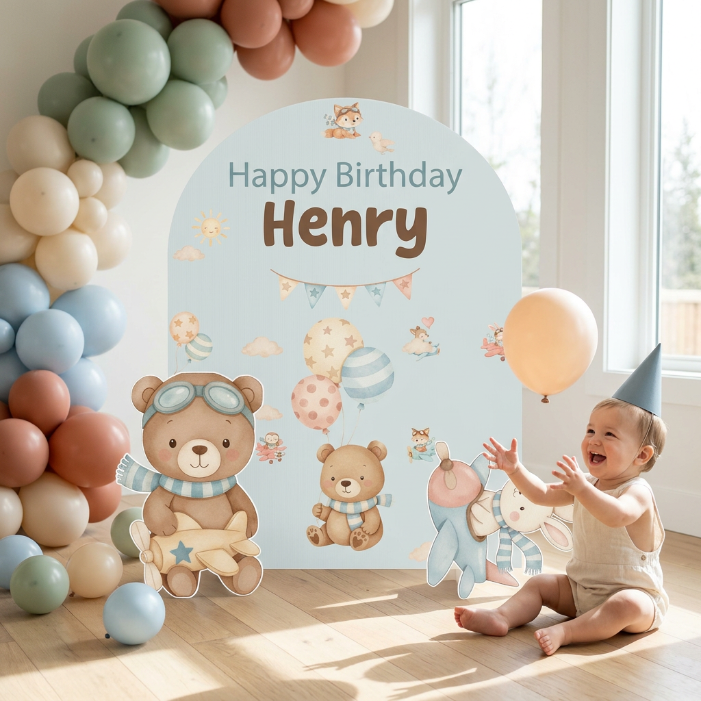 Woodland Airplane Birthday Backdrop Set - display 6