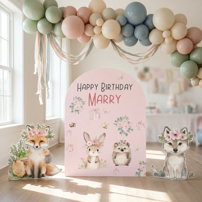 Fox and Wolf Woodland Birthday Backdrop Set - display 1