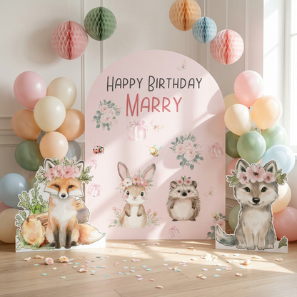 Fox and Wolf Woodland Birthday Backdrop Set - display 2